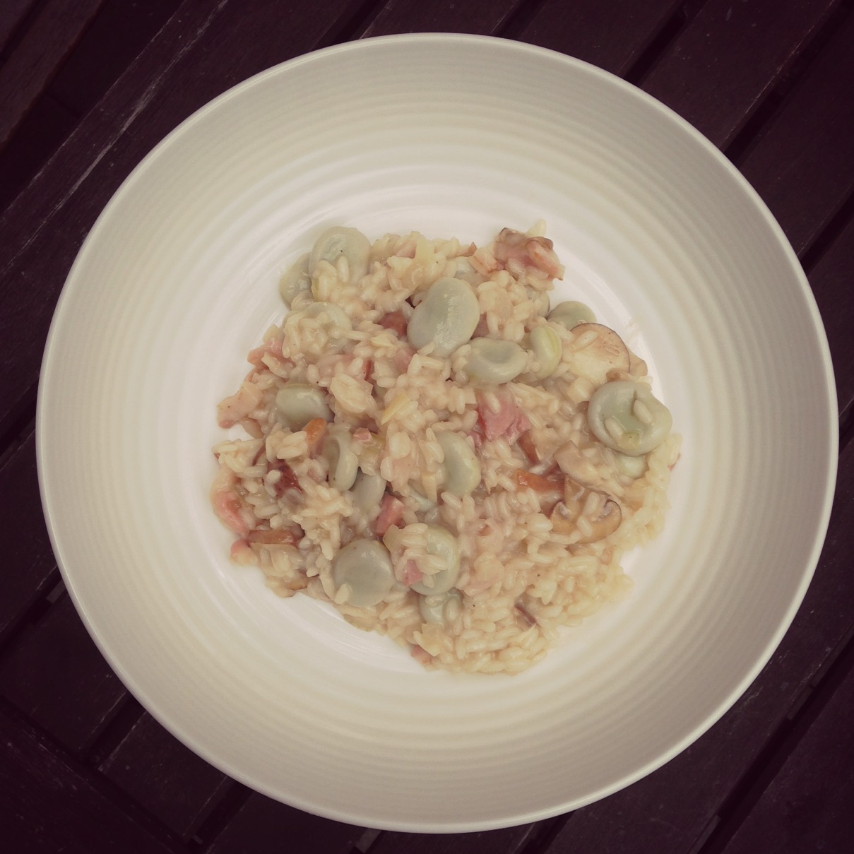 Risotto met kastanjechampignons, spekjes en tuinbonen Great Little