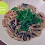 Pasta met spekjes en champignons