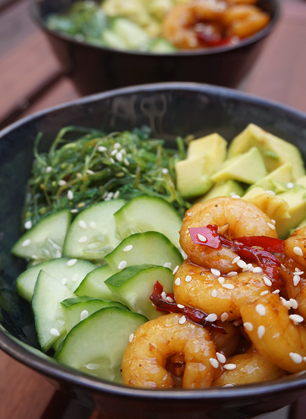 Poke bowl met garnalen